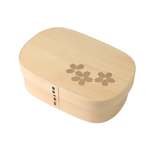 日本傳統雪松木長方形櫻花Megawappa便當盒