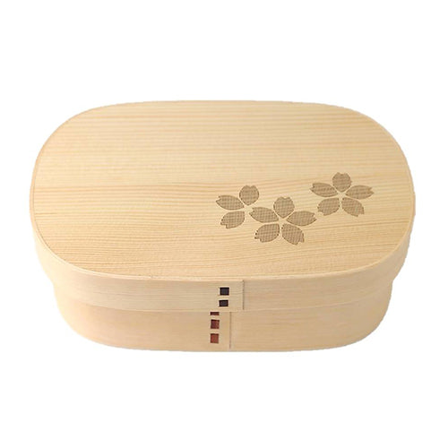 日本傳統雪松木長方形櫻花Megawappa便當盒