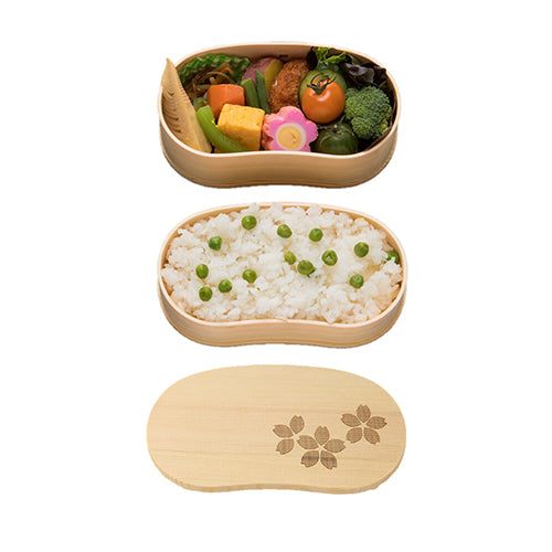 日本雪松木豆形櫻花Wappa雙層便當盒